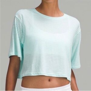 Lululemon Cropped Ribbed Cortes Teal Short-Sleeved Tee Size 6 Ideal Mint